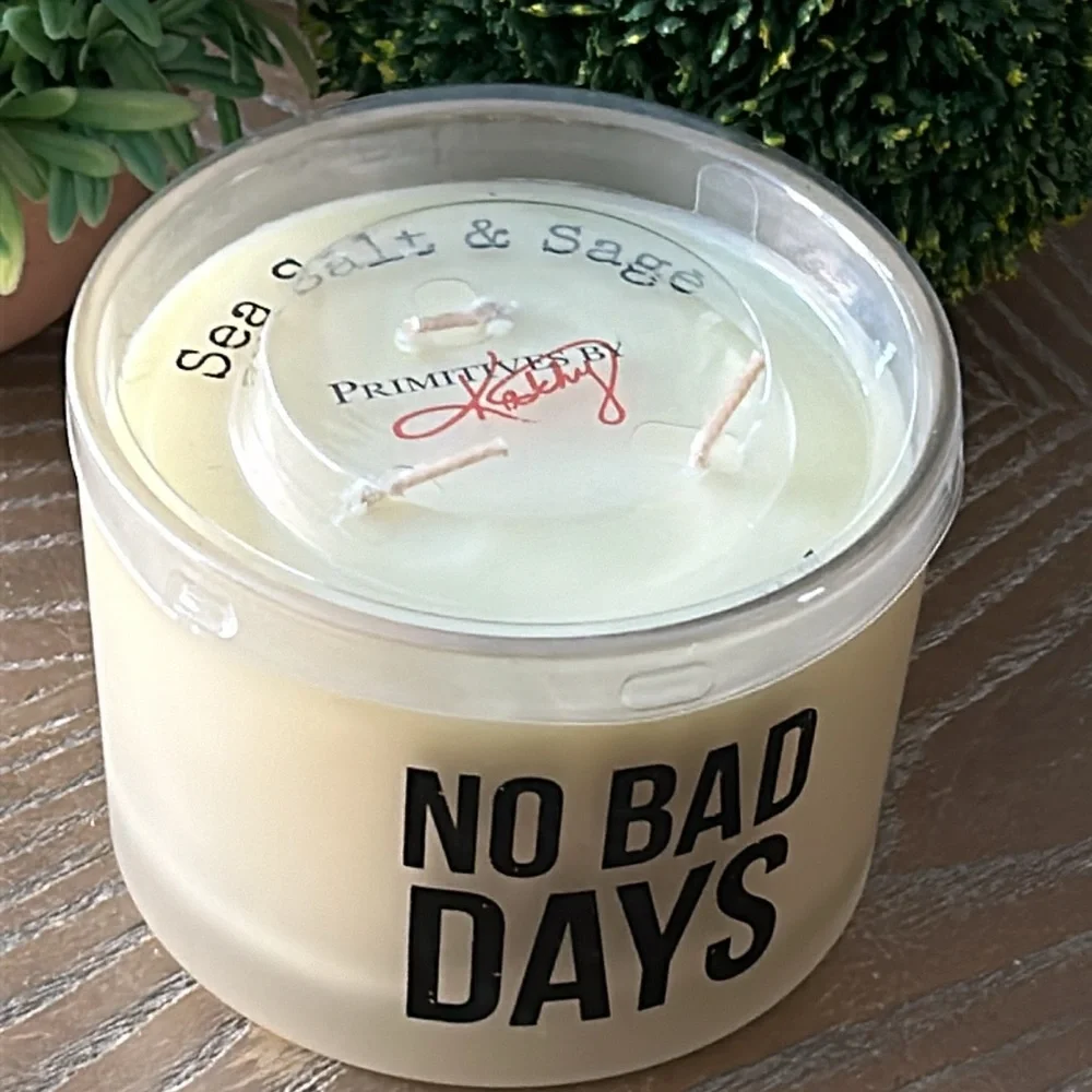 NEW! Soy 3 Wick No Bad Days Motivational Glass Candle Sea Salt & Sage